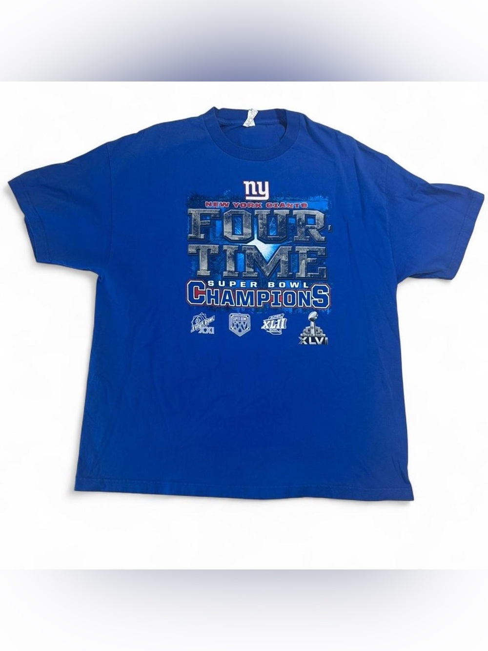 NY Giants Four Time Super Bowl Champions Shirt 2XL NFL Tee Blue